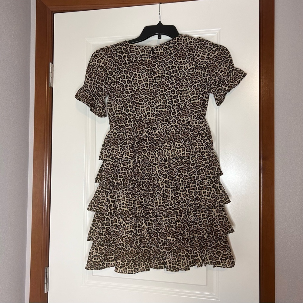 NWT Bardot Junion Ruffled Layered Short Sleeve Lined Leopard Print Youth Dress - Picture 13 of 14